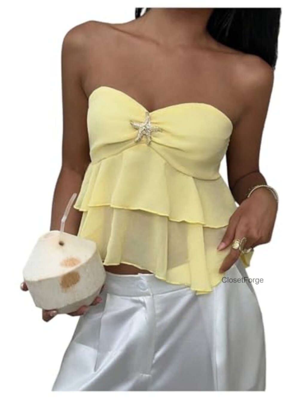 Milumia Women Starfish Ruffle Tube Top Smocked Bandeau Beach Bandeau Top